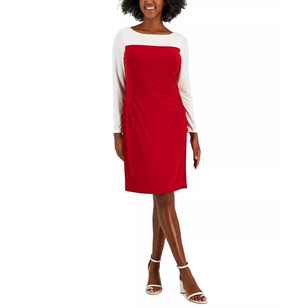 Kasper Womens Size XL Ginger Colorblocked Midi Shift Dress in Red/Cream $89